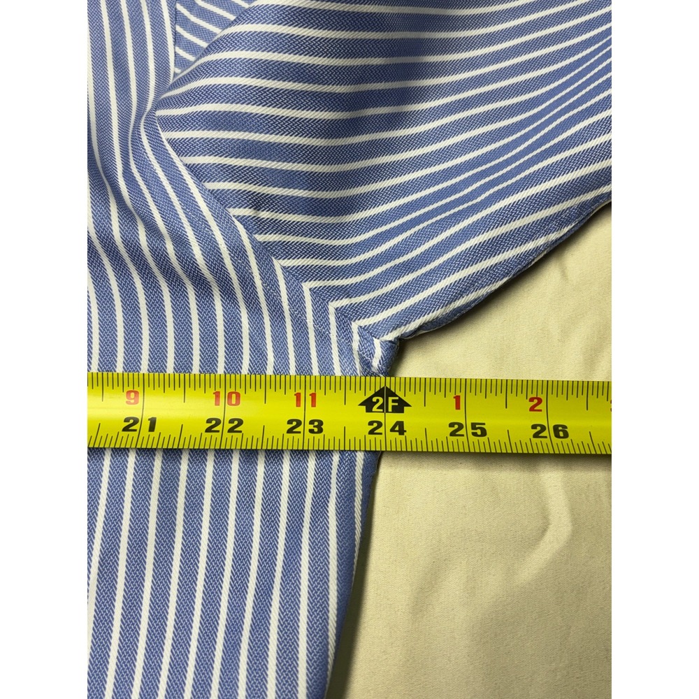David Donahue Mens Trim Fit Dress Shirt Blue White Stripe 16 34/35 Cotton - Picture 8 of 9